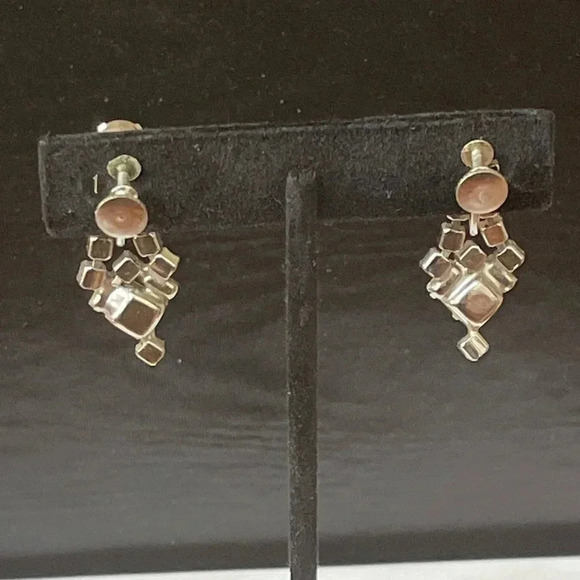 Vintage Rhinestone Screw-Back Earrings – Silver-Tone Chandelier, 1.5” - Picture 6 of 6